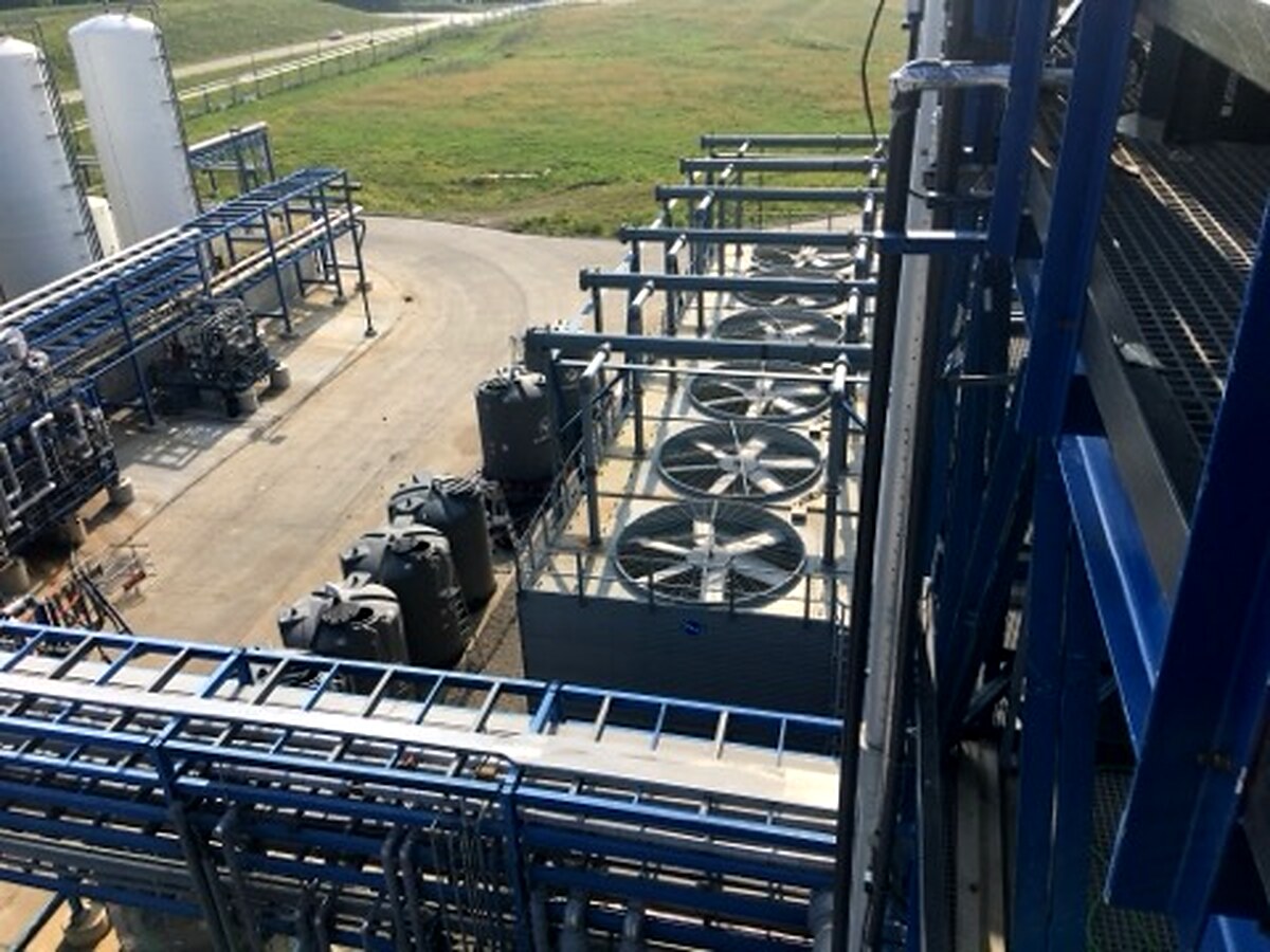 Elevated view of an industrial plant with cooling towers