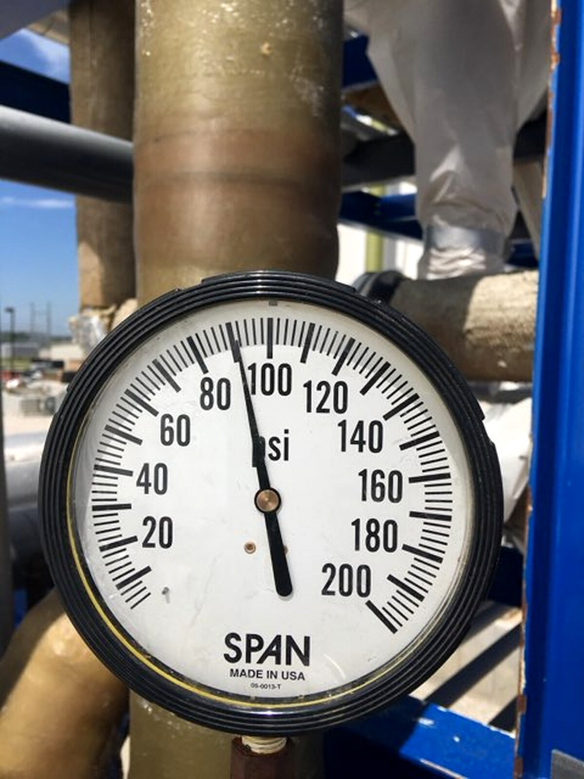Pressure gauge on process piping during system testing